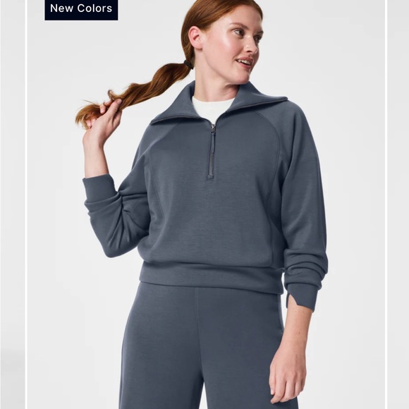Spanx Air Essentials Half Zip Dark Storm Size Small - Picture 5 of 5